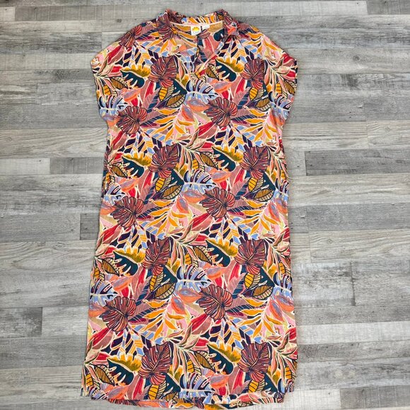 C+C California linen blend botanical short sleeve midi dress size large D2 - Picture 1 of 8